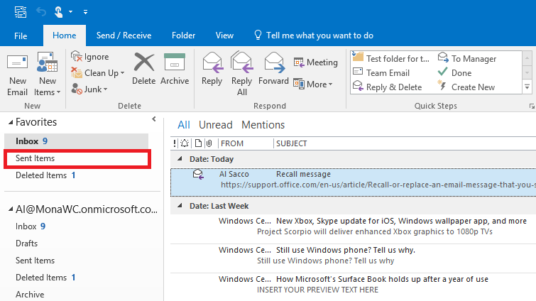 how to recall an email in outlook pwa